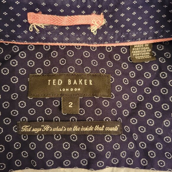 Ted Baker Blue White Ditzy Print Short Sleeve Button Up Shirt Blouse‎ 2 - Picture 3 of 8